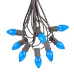 100 C7 String Light Set with Blue Ceramic Bulbs on Brown Wire