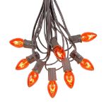 25 Light String Set with Amber/Orange Transparent C7 Bulbs on Brown Wire