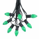 25 Light String Set with Green Ceramic C7 Bulbs on Black Wire