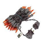 Amber/Orange Christmas Mini Lights 50 Light on Brown Wire 11 Feet Long