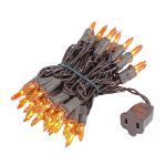 Amber/Orange Christmas Mini Lights 50 Light on Brown Wire 11 Feet Long