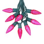 25 Light String Set with Pink LED C9 Bulbs on Green Wire