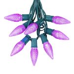 25 Light String Set with Purple LED C9 Bulbs on Green Wire
