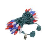 Red White & Blue 70 LED C6 Strawberry Mini Lights Commercial Grade on Green Wire