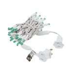 50 LED Green LED Christmas Lights 11' Long on White Wire