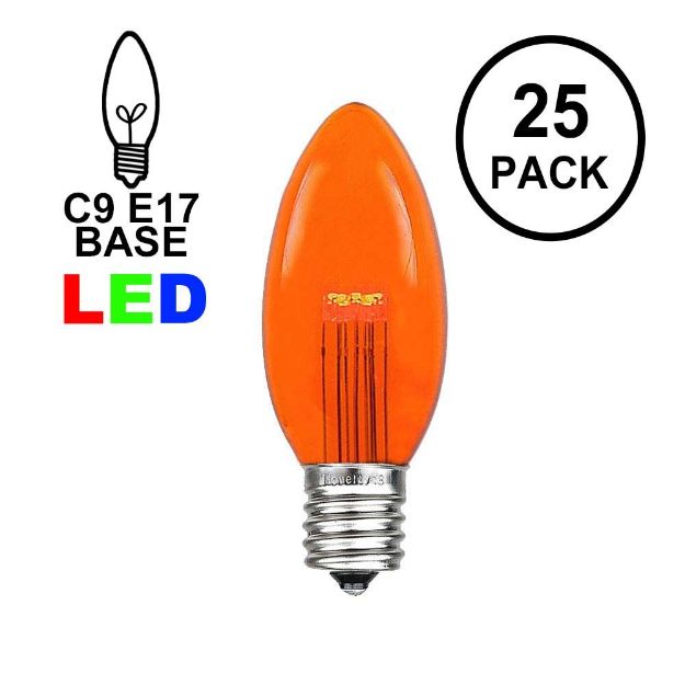 Amber (Orange)  Smooth Glass C9 LED Bulbs - 25k