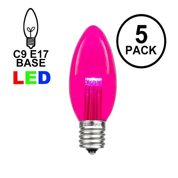 Pink Smooth Glass C9 LED Bulbs - 5pk