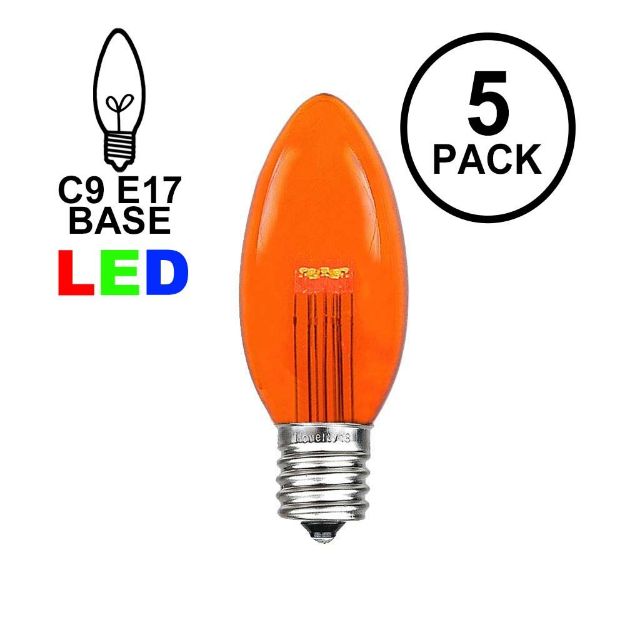 Amber (Orange) Smooth Glass C9 LED Bulbs - 5pk