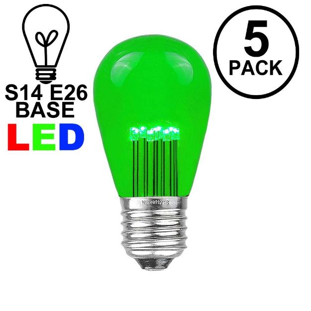 Green S14 LED Medium Base e26 Bulbs w/ 9 LEDs - 5pk
