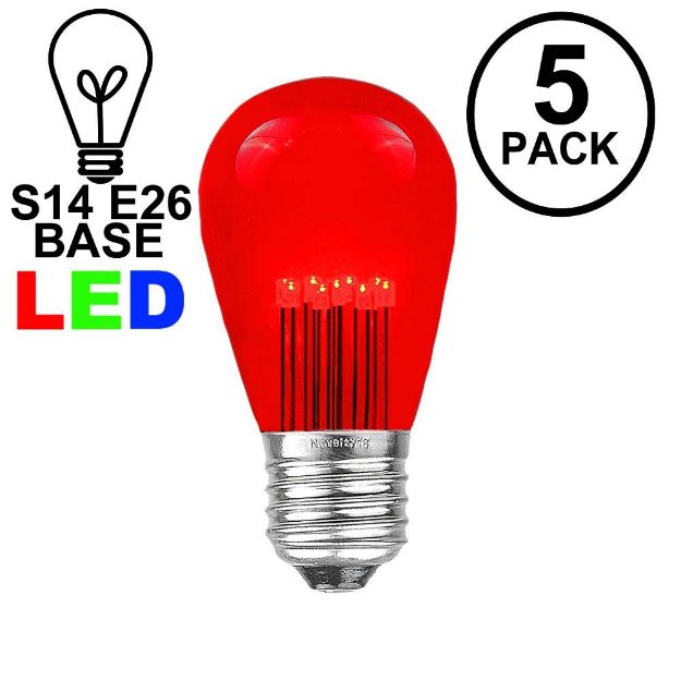 Red S14 LED Medium Base e26 Bulbs w/ 9 LEDs - 5pk