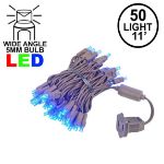 50 LED Blue LED Christmas Lights 11' Long on Brown Wire