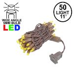 50 LED Yellow LED Christmas Lights 11' Long on Brown Wire