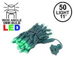 50 LED Green LED Christmas Lights 11' Long on Green Wire