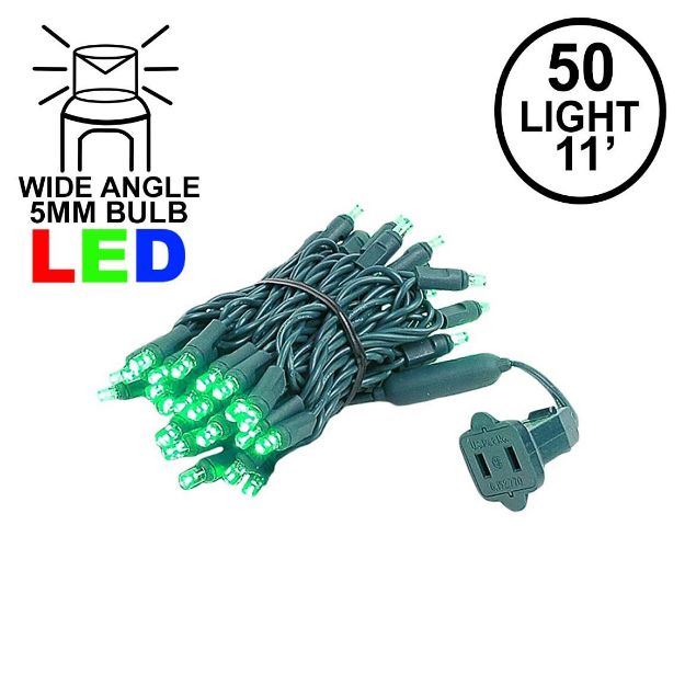 50 LED Green LED Christmas Lights 11' Long on Green Wire