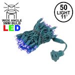 50 LED Purple LED Christmas Lights 11' Long on Green Wire