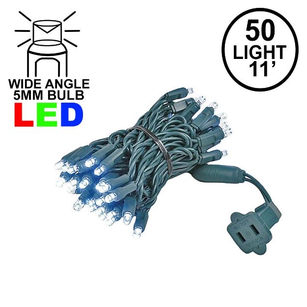 50 LED Pure White LED Christmas Lights 11' Long on Green Wire