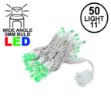 50 LED Green LED Christmas Lights 11' Long on White Wire