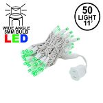 50 LED Green LED Christmas Lights 11' Long on White Wire