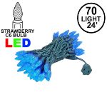 Blue 70 LED C6 Strawberry Mini Lights Commercial Grade on Green Wire