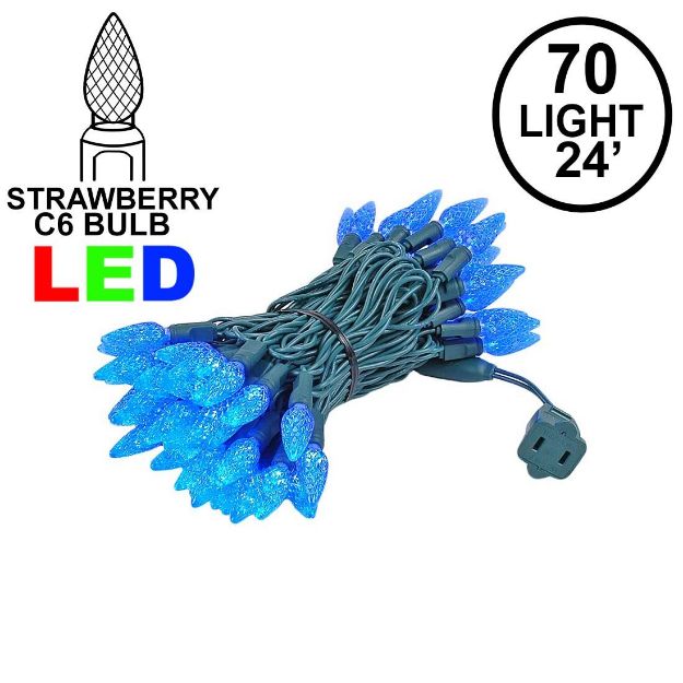 Blue 70 LED C6 Strawberry Mini Lights Commercial Grade on Green Wire