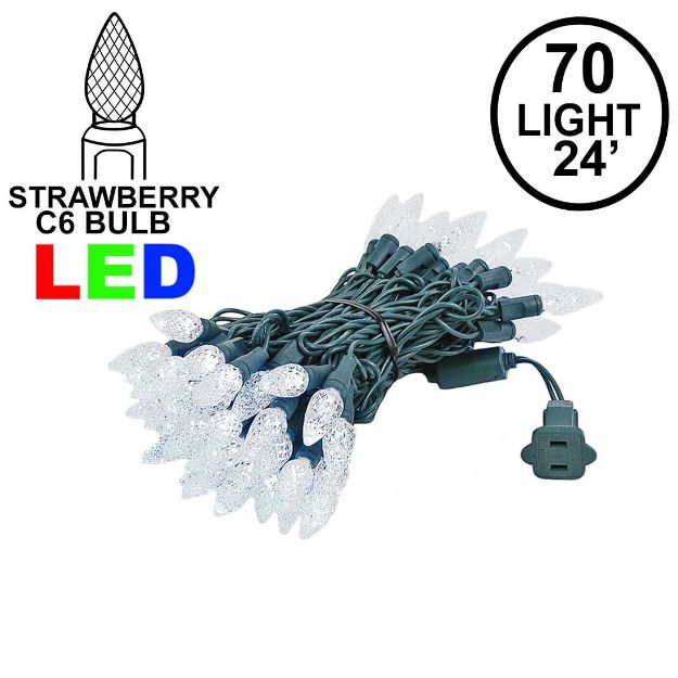 Pure White 70 LED C6 Strawberry Mini Lights Commercial Grade on Green Wire