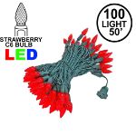 Red 100 LED C6 Strawberry Mini Lights Commercial Grade Green Wire
