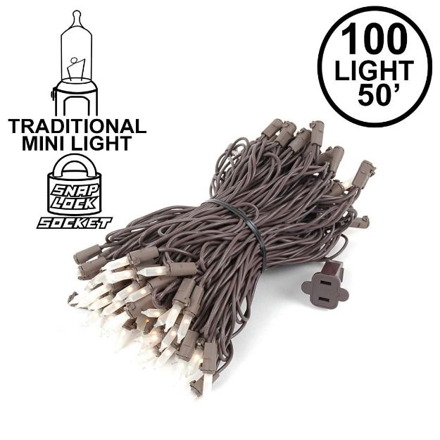 Frosted Christmas Mini Lights 100 Light 50 Feet Long on Brown Wire