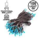 Teal Christmas Mini Lights 100 Light 50 Feet Long on Brown Wire