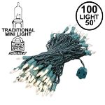 Frosted Christmas Mini Lights 100 Light 50 Feet Long on Green Wire