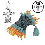 Amber/Orange 50 Light 11' Long Green Wire Christmas Mini Lights