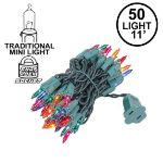 Multi 50 Light 11' Long Green Wire Christmas Mini Lights