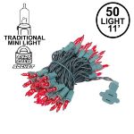 Red 50 Light 11' Long Green Wire Christmas Mini Lights
