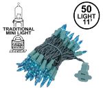 Teal 50 Light 11' Long Green Wire Christmas Mini Lights