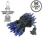 Black Wire Blue Christmas Mini Lights 50 Light 11 Feet Long