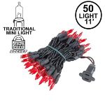 Red Christmas Mini Lights 50 Light on Black Wire 11 Feet Long