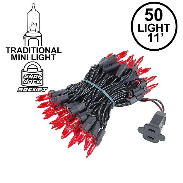 Red Christmas Mini Lights 50 Light on Black Wire 11 Feet Long