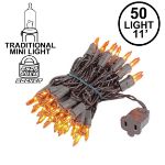 Amber/Orange Christmas Mini Lights 50 Light on Brown Wire 11 Feet Long