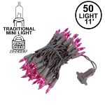 Purple Christmas Mini Lights 50 Light on Brown Wire 11 Feet Long