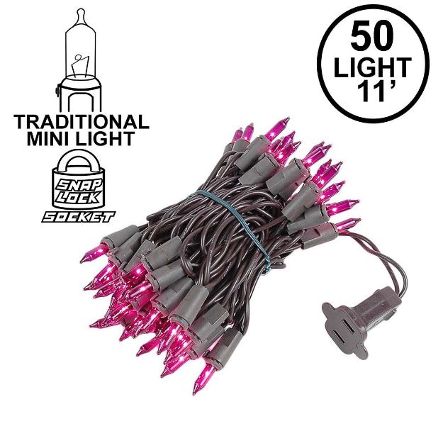 Purple Christmas Mini Lights 50 Light on Brown Wire 11 Feet Long