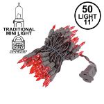 Red Christmas Mini Lights 50 Light on Brown Wire 11 Feet Long