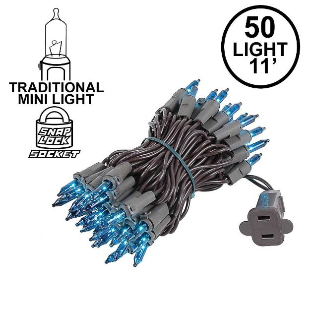 Teal Christmas Mini Lights 50 Light on Brown Wire 11 Feet Long