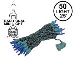 Blue 50 Light 25' Long Green Wire Christmas Mini Lights