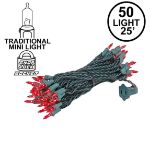 Red 50 Light 25' Long Green Wire Christmas Mini Lights