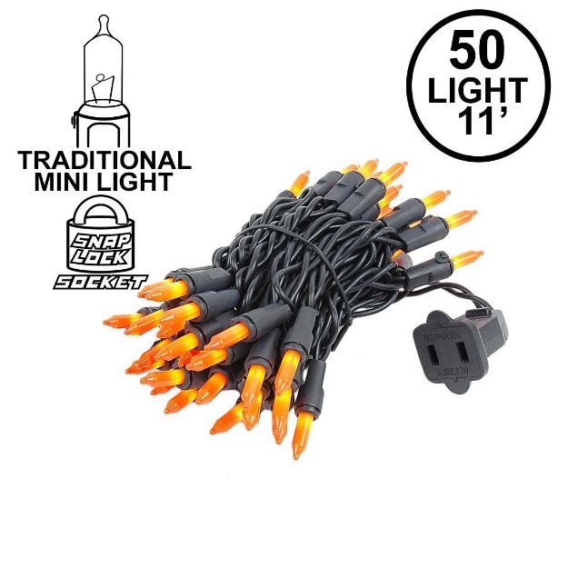 Black Wire Frosted Orange Christmas Mini Lights 50 Light 11 Feet Long