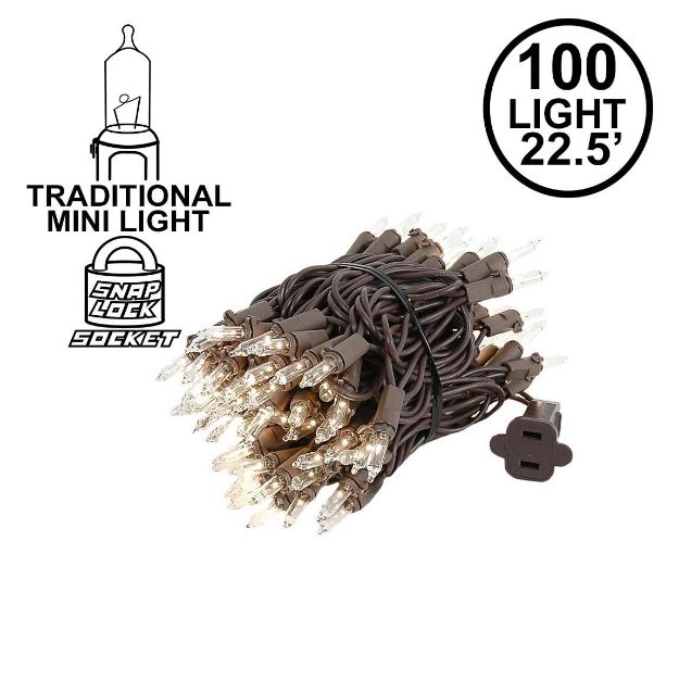 100 Light 22' Long Brown Wire Christmas Mini Lights