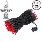 Red Christmas Mini Lights 100 Light 50 Feet Long on Black Wire
