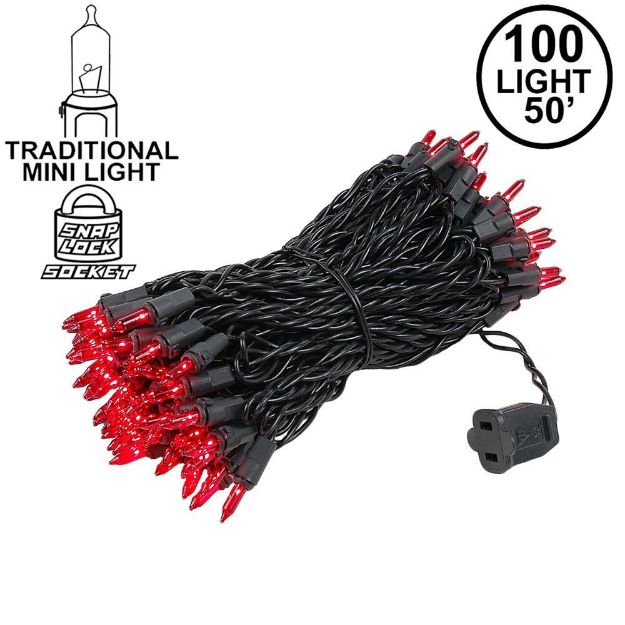 Red Christmas Mini Lights 100 Light 50 Feet Long on Black Wire