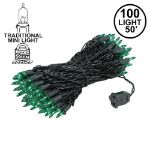 Green Christmas Mini Lights 100 Light 50 Feet Long on Black Wire