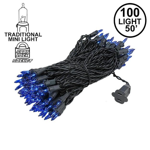 Blue Christmas Mini Lights 100 Light 50 Feet Long on Black Wire