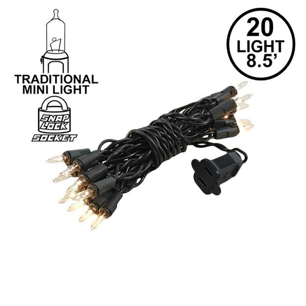 Clear 20 Light 9' Long Black Wire Christmas Mini Lights